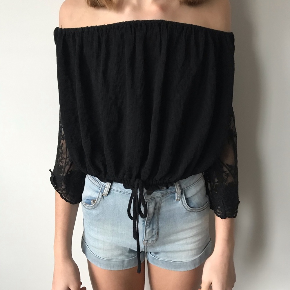 Off the Shoulder Black Lace Top